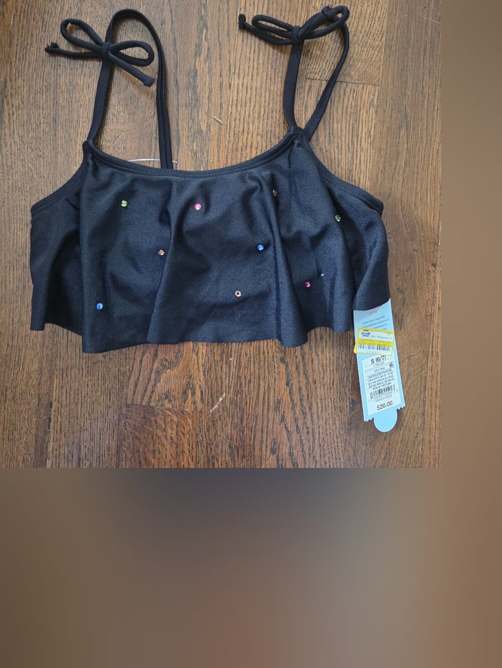 New Cat & Jack Girls Small 6/7 Black Swim Top